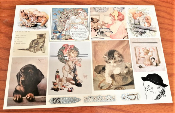絵画　デザインペーパー　猫　こども　犬　A4　ツヤあり　10枚 2枚目の画像