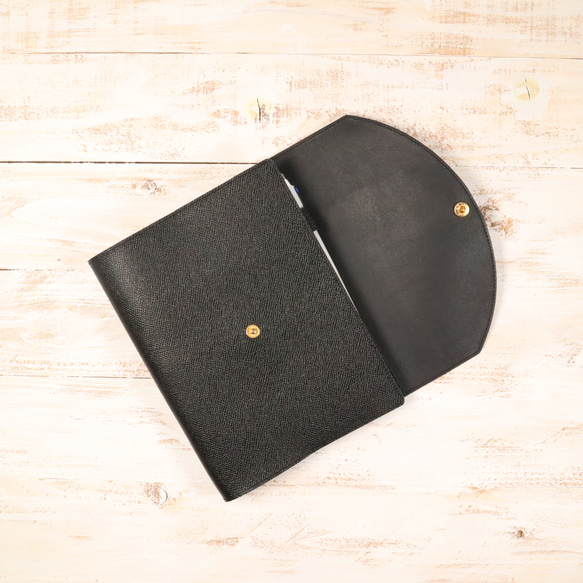 早割】A5 牛革 可愛い 手帳カバー フラップ型 ブラック型押し 手帳