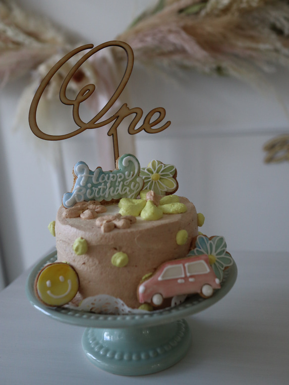 【お誕生日】バースディケーキ用オーガニックアイシングクッキー　車スマイル　／スマッシュケーキ 2枚目の画像
