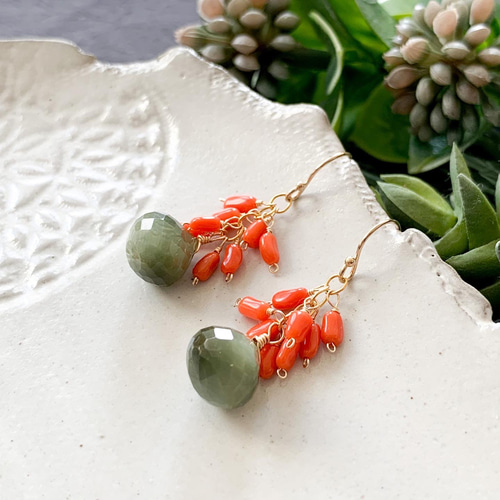 サルディーニャサンゴのフリンジピアス サルディーニャ珊瑚と