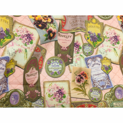 フランスアンティーク♡布花♡Parisラベル付き 布 フレンチビオラ香水ラベル 48×48cm パンジー すみれ ビオラ 生地