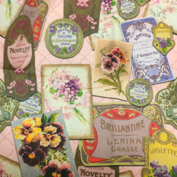 布 フレンチビオラ香水ラベル 48×48cm パンジー すみれ ビオラ 生地