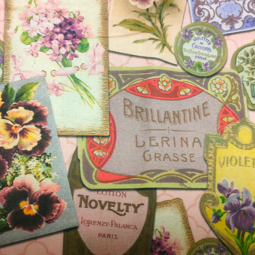 布 フレンチビオラ香水ラベル 48×48cm パンジー すみれ ビオラ 生地