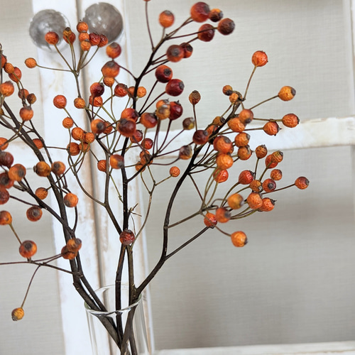 オレンジ色が可愛い!野ばらのみのドライフラワー 約25センチを5本