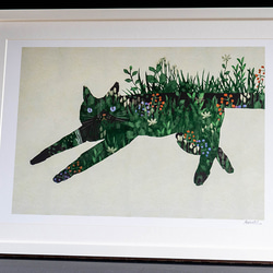 額装絵画【A3ノビ】野草猫　※他サイズへの変更可能 1枚目の画像