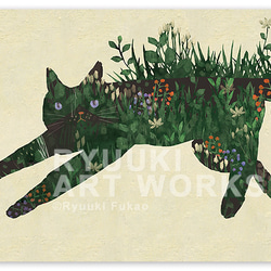 額装絵画【A3ノビ】野草猫　※他サイズへの変更可能 2枚目の画像