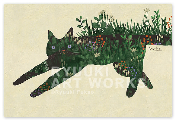 額装絵画【A3ノビ】野草猫　※他サイズへの変更可能 2枚目の画像