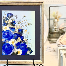 夢かなう貴重な青い薔薇の押し花アート額03 5枚目の画像