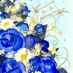 夢かなう貴重な青い薔薇の押し花アート額03 2枚目の画像