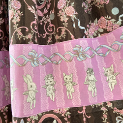 子供服　ネコ‍＆うさぎ　ビショップスリーブワンピースドレス　チャコール✖️パープル　110サイズ　女の子　服 7枚目の画像