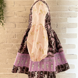 子供服　ネコ‍＆うさぎ　ビショップスリーブワンピースドレス　チャコール✖️パープル　110サイズ　女の子　服 2枚目の画像