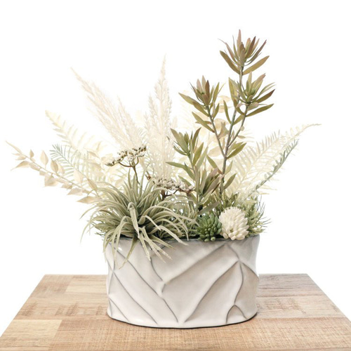 ホワイト 造花 多肉植物 アレンジメント 造花 ホワイトグリーンのアレンジメント フェイクグリーン 観葉植物