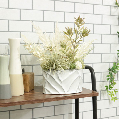 造花 ホワイトグリーンのアレンジメント フェイクグリーン 観葉植物