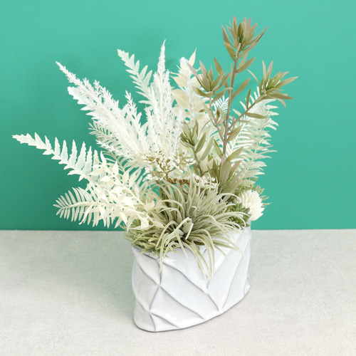ホワイト 造花 多肉植物 アレンジメント 造花 ホワイトグリーンのアレンジメント フェイクグリーン 観葉植物