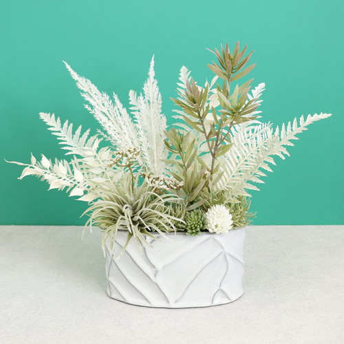 造花 ホワイトグリーンのアレンジメント フェイクグリーン 観葉植物