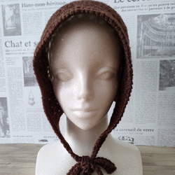 バラクラバ　クロシェハット　かぎ針編み　ニット帽　ボンネット　手編み　　ブラウン 2枚目の画像