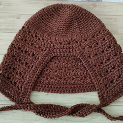 バラクラバ　クロシェハット　かぎ針編み　ニット帽　ボンネット　手編み　　ブラウン 6枚目の画像