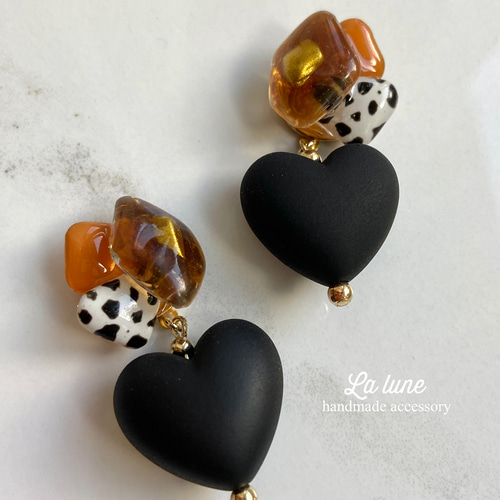 再販 ブラックハート Orange Parfait× mat black heart ピアス 