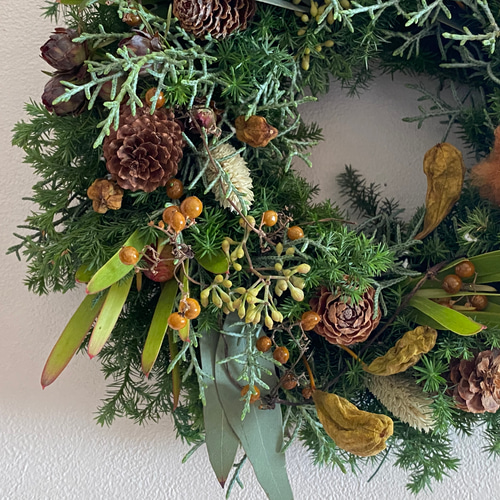 茶色綿と木の実のクリスマスリース ドライフラワー nonoka* 通販