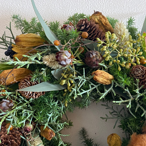 茶色の綿花と木の実のリース 1bc63e2ae41a4cffbf59cbd54b8f9d