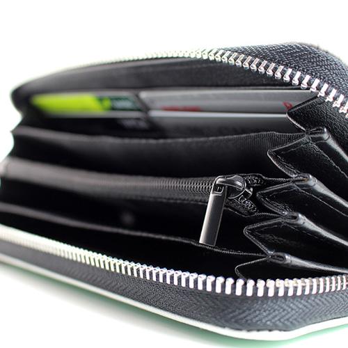 ミントグリーン＋neco長財布 「ネコは見た」シリーズ 〜送料無料〜 長