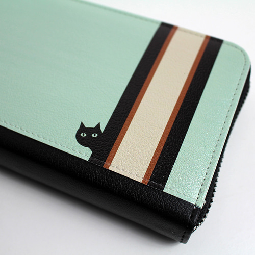 ネコぱら！長財布 ミントグリーン＋neco長財布 「ネコは見た」シリーズ 〜送料無料〜 長