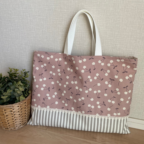 入園入学5点セット】 ≪ くすみチェリー🍒 ≫ レッスンバッグ