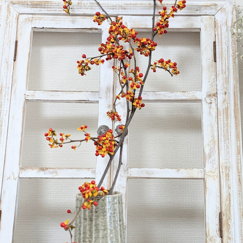 ツルウメモドキ 大枝 オレンジの実 長さ約60cm2本 ドライフラワー 秋冬