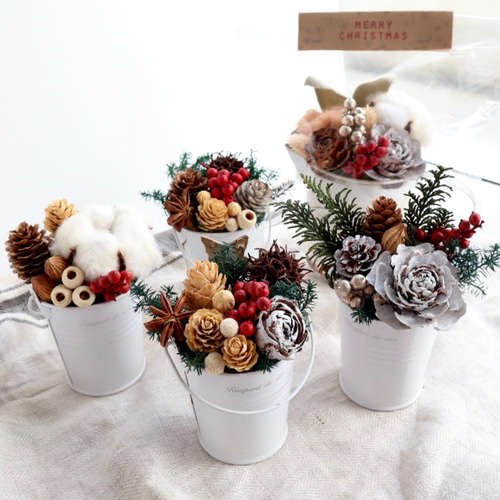 クリスマスの小さなブリキ缶アレンジ ドライフラワー fuu 通販