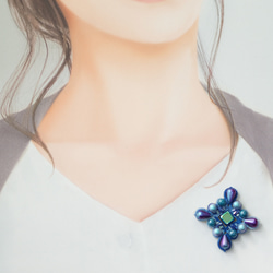 タティングレースのビーズ刺繍ブローチ（タティングレース/青/水色/ブルー/ビーズ刺繍） 2枚目の画像