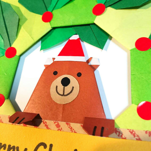 折り紙】クリスマスリース 2個 サンタ☆くま その他素材 pirka kampi