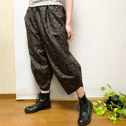 大島紬サルエルパンツ＋ストール＊裏地付き＊着物リメイク