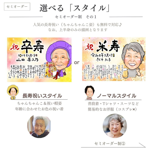 似顔絵 ＆ ポエム A4 / 還暦 古希 傘寿 米寿 卒寿 退職祝い 誕生日 父