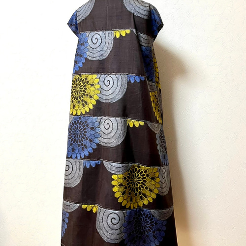 銘仙 切り替えAラインワンピース 着物リメイク ワンピース eterlna