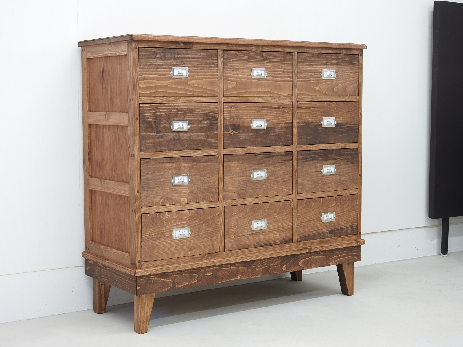 ・【現品販売】W90 足付  引出し収納12杯　(L4×3)　[チェスト　タンス　ドロワー　収納棚]