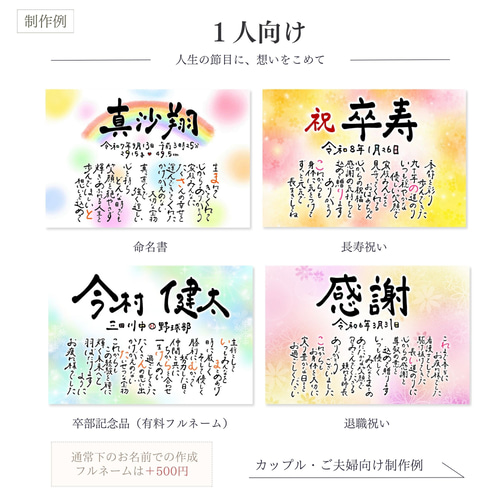 名前詩 名前入り ポエム / A4サイズ 命名書 誕生日 記念日 退職 卒業