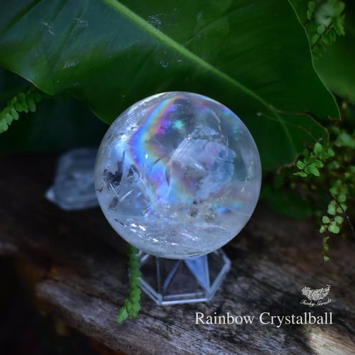 ☆ヒマラヤ産 極上!☆虹の水晶玉46mm/140g+台座付☆レインボー