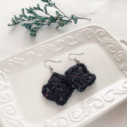 ニットアクセサリー(ピアスorイヤリング)No．6 ピアス（フック  