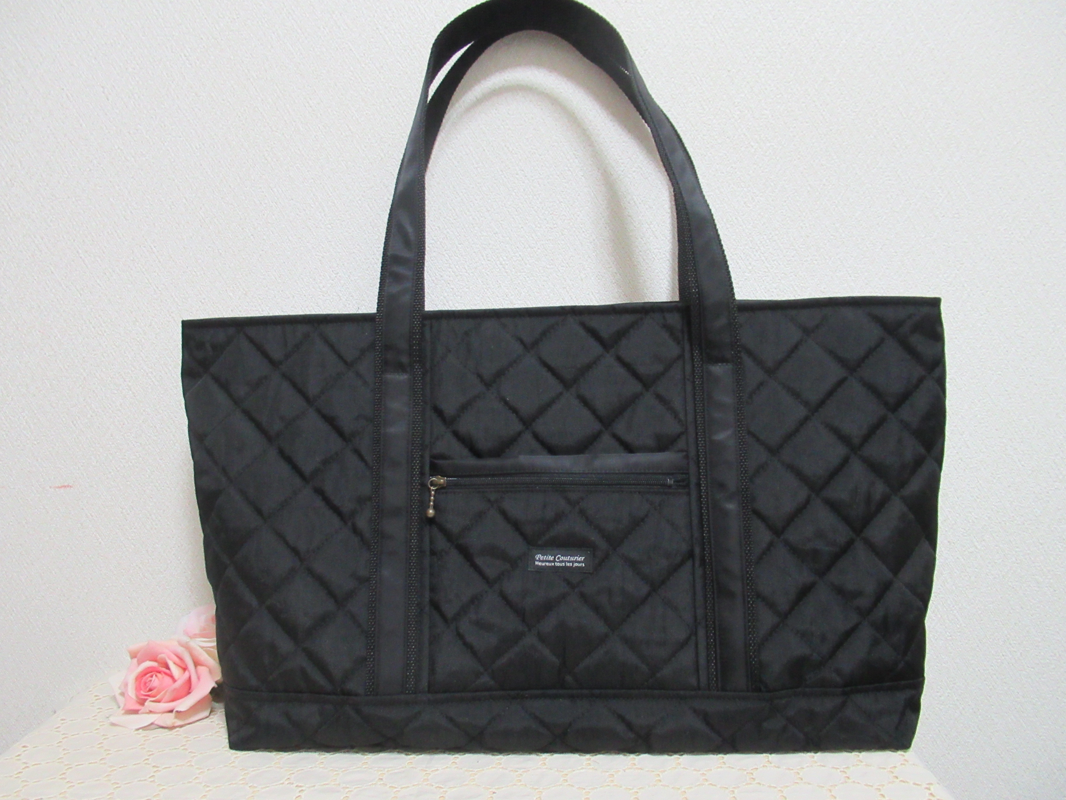 撥水ナイロンキルティング❛ブラック❜でA4トートバッグ