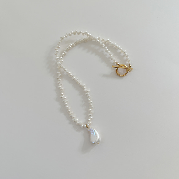 ベビーパールネックレス 18金ハートチャーム付き バイカラートルマリン