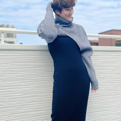 新作再販】2wayハイネックニットボレロ+マフラー（グレー）22028GLF