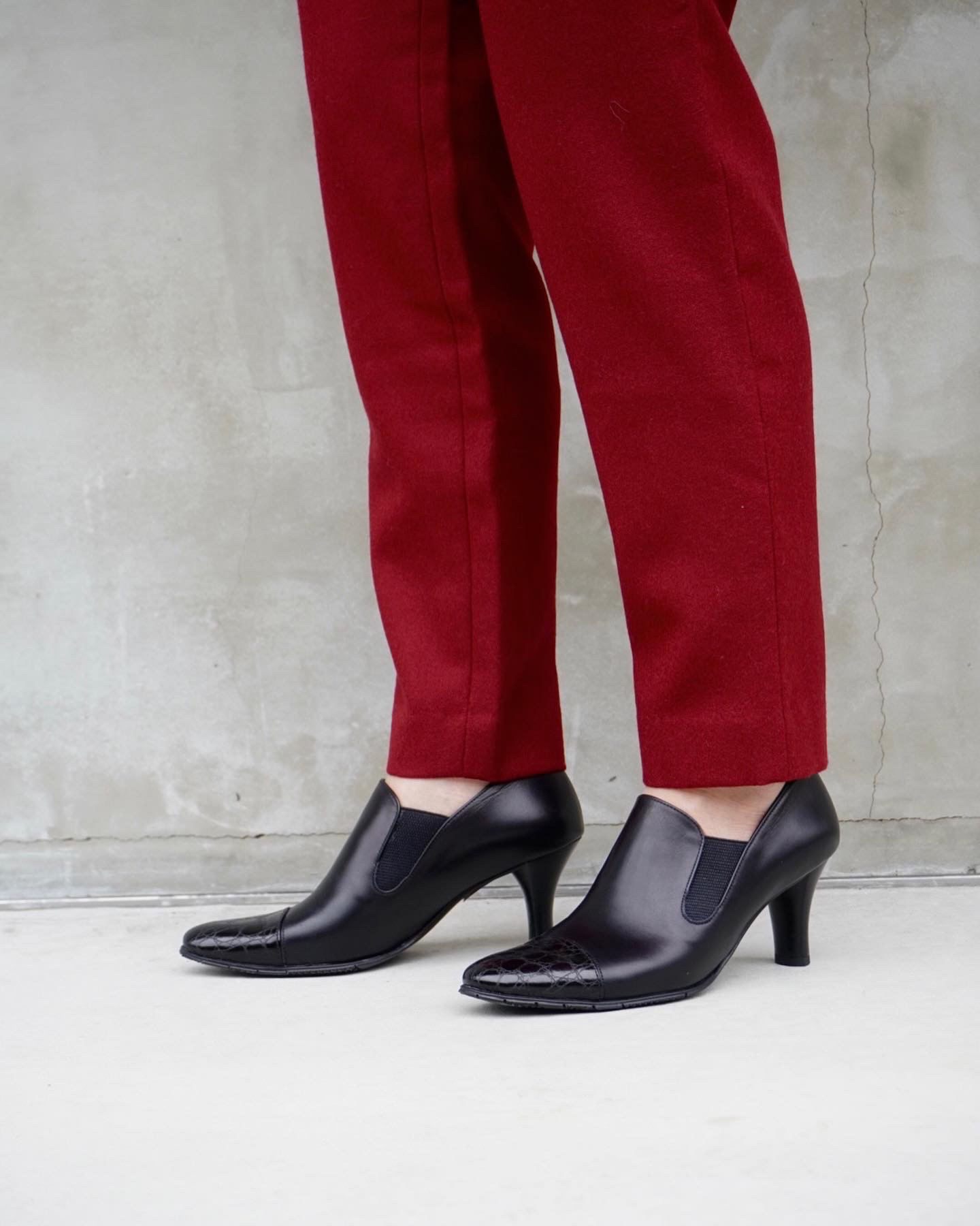 サイドゴア クロコブーティ クロコ型押し 黒 ブラック 7cm