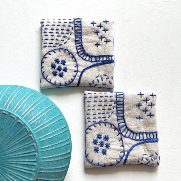 再再再販⭐︎北欧風刺繍コースター⭐︎刺し子(1枚) 1枚目の画像