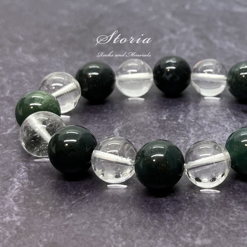 100%正規品 12mm タンザニア産 モスアゲート（苔瑪瑙）×ヒマラヤ水晶（クル ブレスレット・バングル