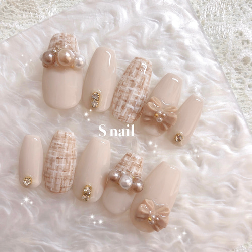 オーダーネイルチップ♡秋冬すみブラウンフレンチガーリー量産型茶色