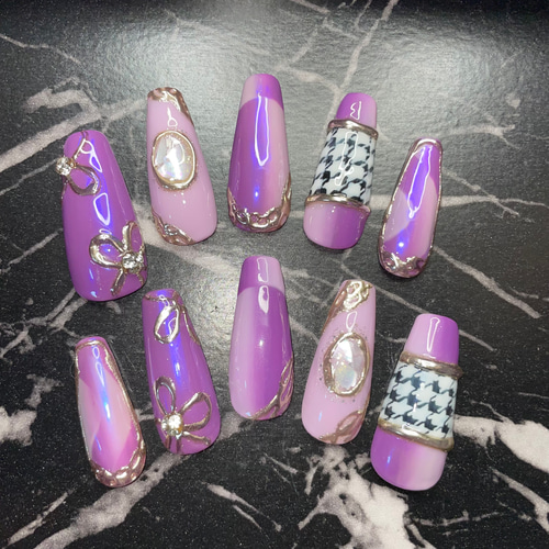 24PCS プレスオンネイル ネイルチップ つけ爪 紫 ピンク おしゃれ 24PCS プレスオンネイル ネイルチップ つけ爪 紫 ピンク おしゃれ