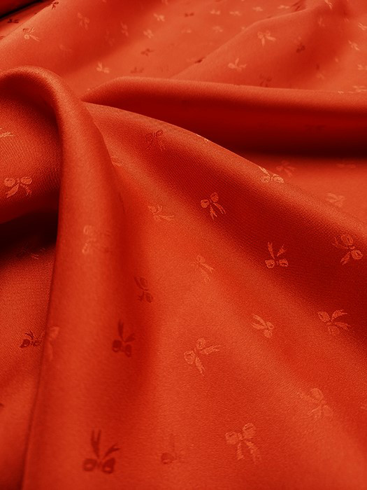 シルク生地 リボン柄ジャガード オレンジ 16.5匁 幅110cm×380cm /C226