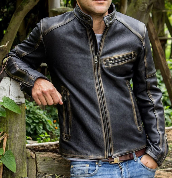 ヤギ革ユーズド加工ビンテージスタイルジャケット Goat Leather Distressed Jacket 1枚目の画像