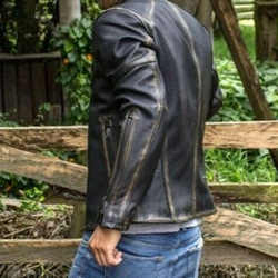 ヤギ革ユーズド加工ビンテージスタイルジャケット Goat Leather Distressed Jacket 2枚目の画像