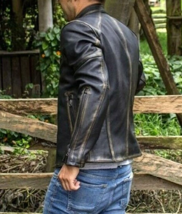 ヤギ革ユーズド加工ビンテージスタイルジャケット Goat Leather Distressed Jacket 2枚目の画像